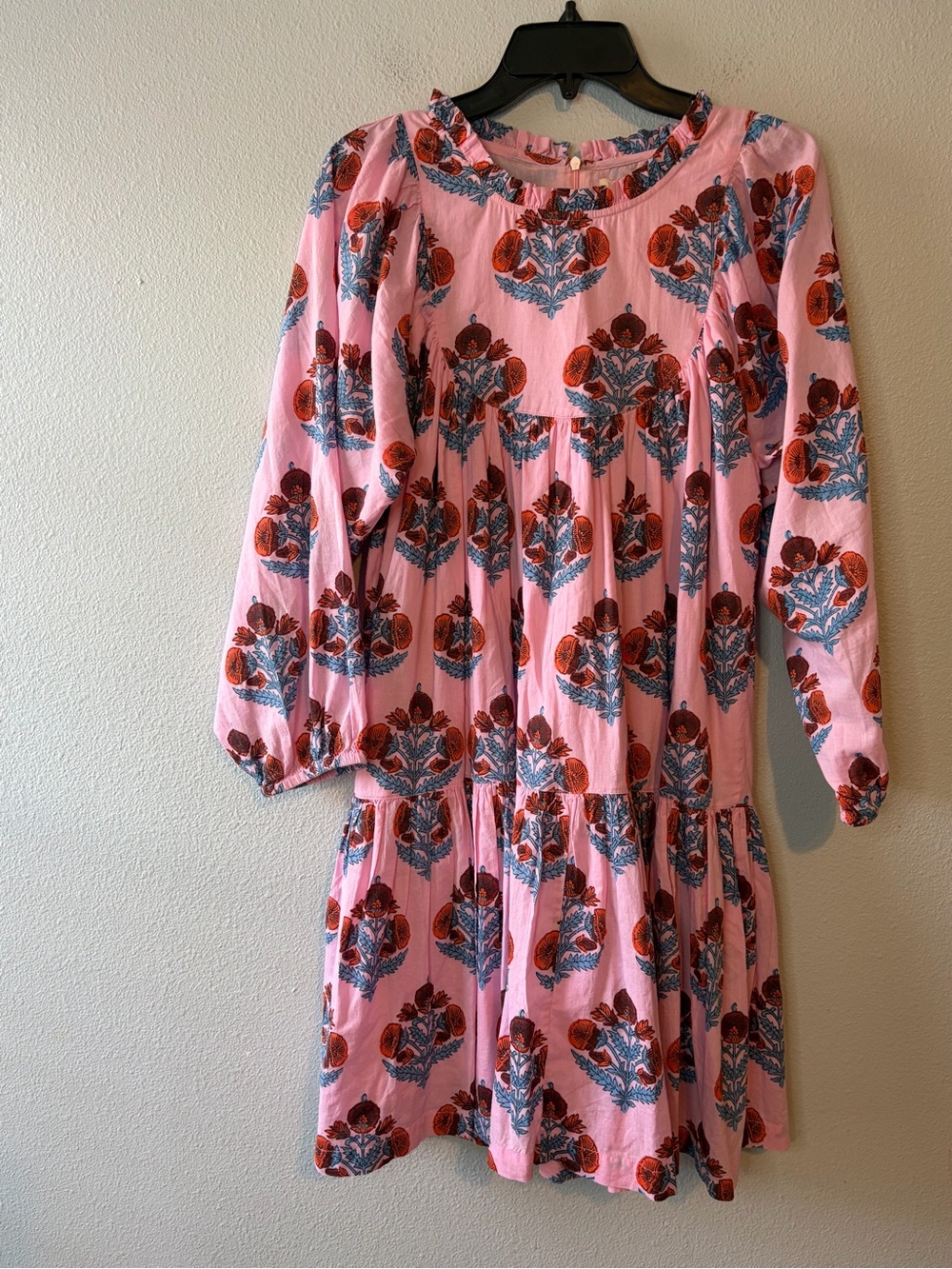 PINK CHICKEN Women’s Medium Pink Midi Dress Floral Boho Peasant Tiered